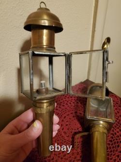 19th century antique carriage lanterns lamps set of 2, Brass & Glass, vintage