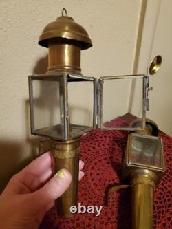 19th century antique carriage lanterns lamps set of 2, Brass & Glass, vintage
