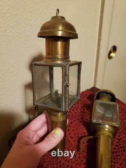 19th century antique carriage lanterns lamps set of 2, Brass & Glass, vintage
