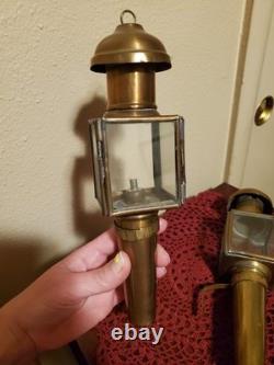 19th century antique carriage lanterns lamps set of 2, Brass & Glass, vintage