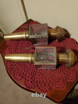 19th century antique carriage lanterns lamps set of 2, Brass & Glass, vintage