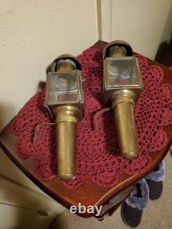 19th century antique carriage lanterns lamps set of 2, Brass & Glass, vintage