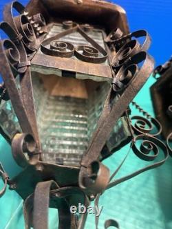 20th Century Spanish Revival hanging lanterns ornate design ornate lanterns pair