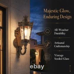 21 Vintage Outdoor Porch Wall Light Antique Crown Sconce Glass Lantern Fixture