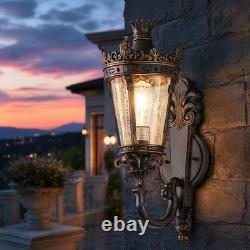 21 Vintage Outdoor Porch Wall Light Antique Crown Sconce Glass Lantern Fixture