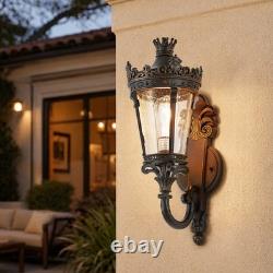 21 Vintage Outdoor Porch Wall Light Antique Crown Sconce Glass Lantern Fixture