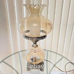 23 Vintage Hurricane Gone with the Wind Smoke Amber Glass Lamp White Floral