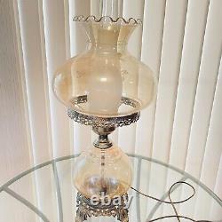 23 Vintage Hurricane Gone with the Wind Smoke Amber Glass Lamp White Floral