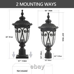 23'' Vintage Outdoor Lamp Post Pole Light LED Pier Mount Antique Bronze Fixture