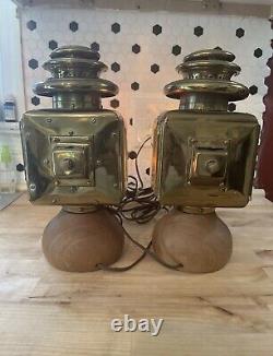 (2) Antique 1913 Solar Brass Automobile Lamps Carriage Coach Buggy Converted