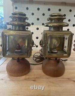 (2) Antique 1913 Solar Brass Automobile Lamps Carriage Coach Buggy Converted