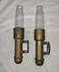 2 Antique Brass Candle Lanterns Railroad Car Wall Sconces with Pyrex Chimneys