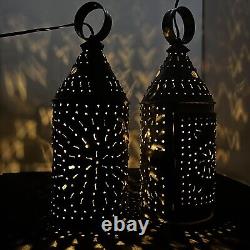 2 Antique Primitive Hand Punched Tin Lantern Paul Revere Hanging Pendant Light