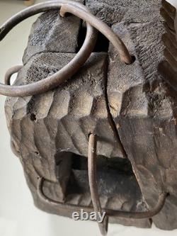 2 Antique Wooden Lantern with Iron Cages Maritime, Railroad, or Barn/Military