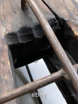 2 Antique Wooden Lantern with Iron Cages Maritime, Railroad, or Barn/Military