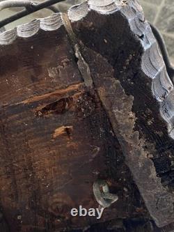 2 Antique Wooden Lantern with Iron Cages Maritime, Railroad, or Barn/Military