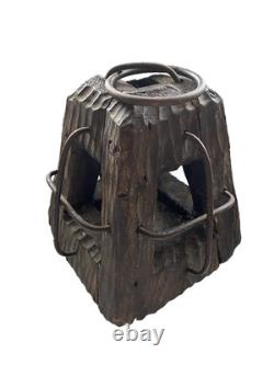 2 Antique Wooden Lantern with Iron Cages Maritime, Railroad, or Barn/Military