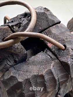 2 Antique Wooden Lantern with Iron Cages Maritime, Railroad, or Barn/Military