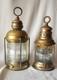 2 Attractive Brass Nautical Antique Lanterns, Copper Accent & Ribbed Glass
