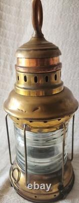 2 Attractive Brass Nautical Antique Lanterns, Copper Accent & Ribbed Glass