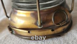 2 Attractive Brass Nautical Antique Lanterns, Copper Accent & Ribbed Glass