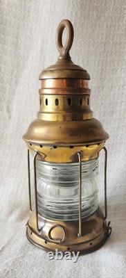 2 Attractive Brass Nautical Antique Lanterns, Copper Accent & Ribbed Glass