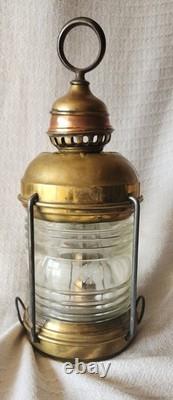 2 Attractive Brass Nautical Antique Lanterns, Copper Accent & Ribbed Glass