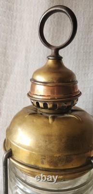 2 Attractive Brass Nautical Antique Lanterns, Copper Accent & Ribbed Glass