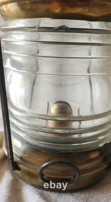 2 Attractive Brass Nautical Antique Lanterns, Copper Accent & Ribbed Glass