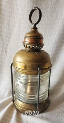 2 Attractive Brass Nautical Antique Lanterns, Copper Accent & Ribbed Glass