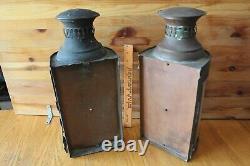 2 Copper & Brass Lantern wall mount Vintage light sconce buggy oil lamp handmade