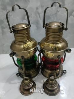 2, Nautical Marine Brass Boat Light Antique Hanging Ship Anchor Oil Lamp Lantern