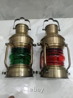 2, Nautical Marine Brass Boat Light Antique Hanging Ship Anchor Oil Lamp Lantern