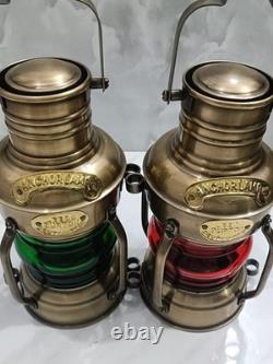 2, Nautical Marine Brass Boat Light Antique Hanging Ship Anchor Oil Lamp Lantern