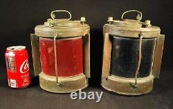 2 Vintage 1965 Brass Japanese Ship Nautical Lamp Lights Lanterns / Red & Green