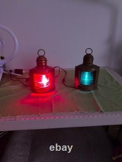2 Vintage Brass Ships Light Red/Green Nautical Electric Lantern Maritime