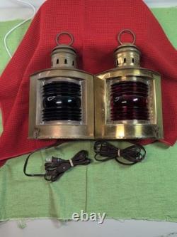 2 Vintage Brass Ships Light Red/Green Nautical Electric Lantern Maritime