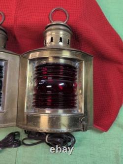 2 Vintage Brass Ships Light Red/Green Nautical Electric Lantern Maritime