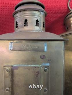 2 Vintage Brass Ships Light Red/Green Nautical Electric Lantern Maritime