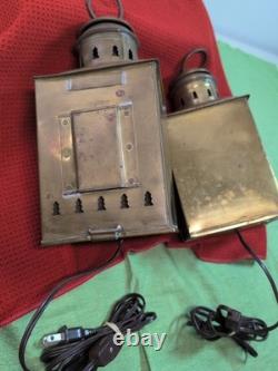 2 Vintage Brass Ships Light Red/Green Nautical Electric Lantern Maritime