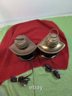 2 Vintage Brass Ships Light Red/Green Nautical Electric Lantern Maritime