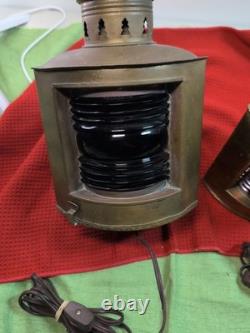 2 Vintage Brass Ships Light Red/Green Nautical Electric Lantern Maritime