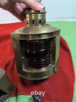 2 Vintage Brass Ships Light Red/Green Nautical Electric Lantern Maritime