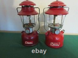2 Vintage Coleman Lanterns 1967 Red 200A + Burgundy 1962 Lantern in Box & Case