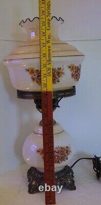 2 Vintage Electric Hurricane Lamp Gone With The Wind Style Floral 20 READ LOOK