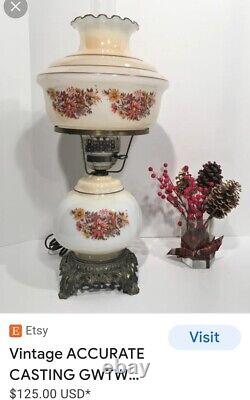 2 Vintage Electric Hurricane Lamp Gone With The Wind Style Floral 20 READ LOOK