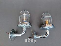 2 Vintage HEAVY Maritime Art Deco Ship Lantern Nautical Lamp Boat Light