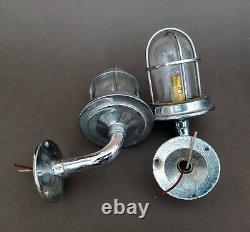 2 Vintage HEAVY Maritime Art Deco Ship Lantern Nautical Lamp Boat Light