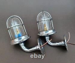 2 Vintage HEAVY Maritime Art Deco Ship Lantern Nautical Lamp Boat Light