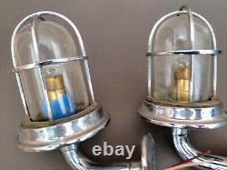 2 Vintage HEAVY Maritime Art Deco Ship Lantern Nautical Lamp Boat Light